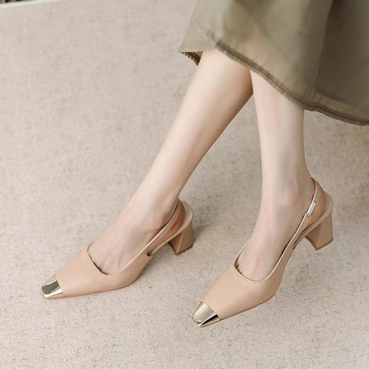 French square head women's shoes 2025 spring and summer celebrity temperament daily thick heel shoes commuting niche high-end middle heel shoes