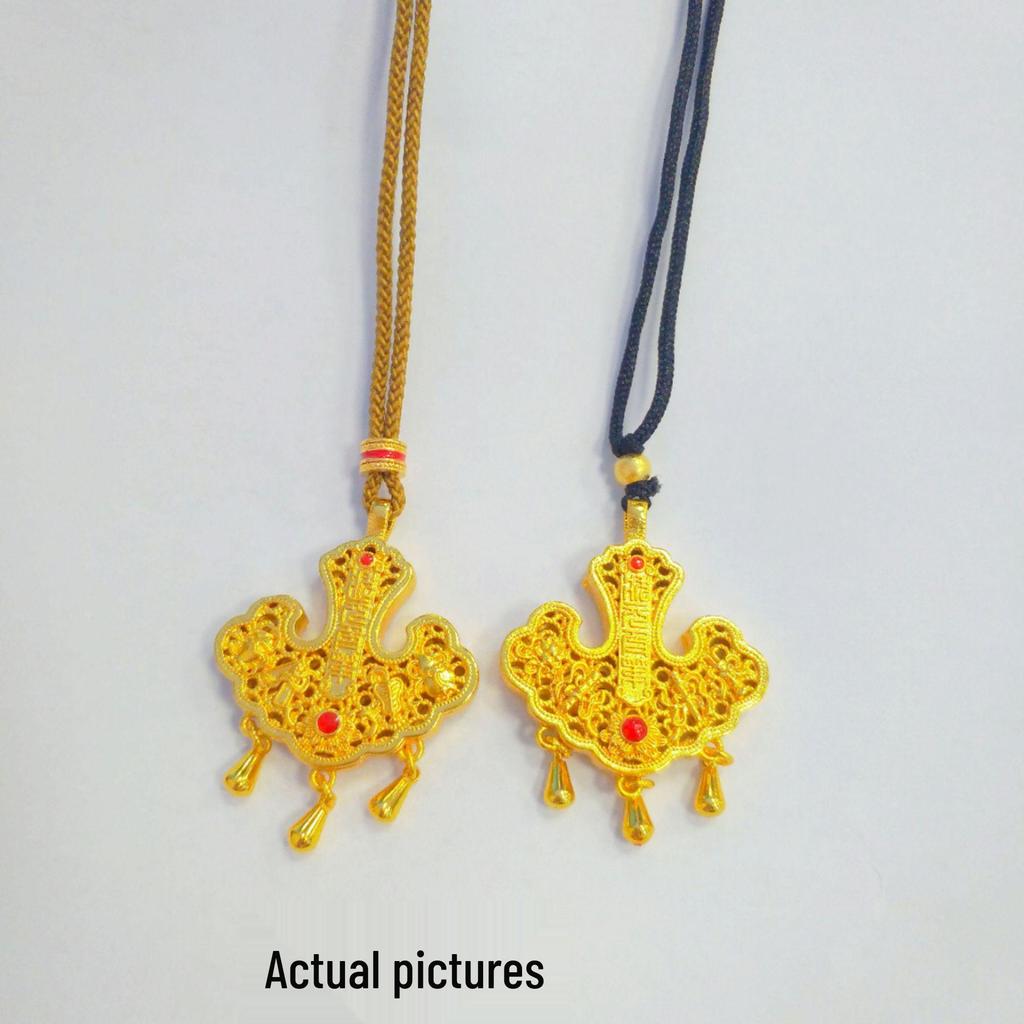 Golden Ruyi Lock Pendant: Chinese National Trend Style, Sand Gold Finish Necklace.