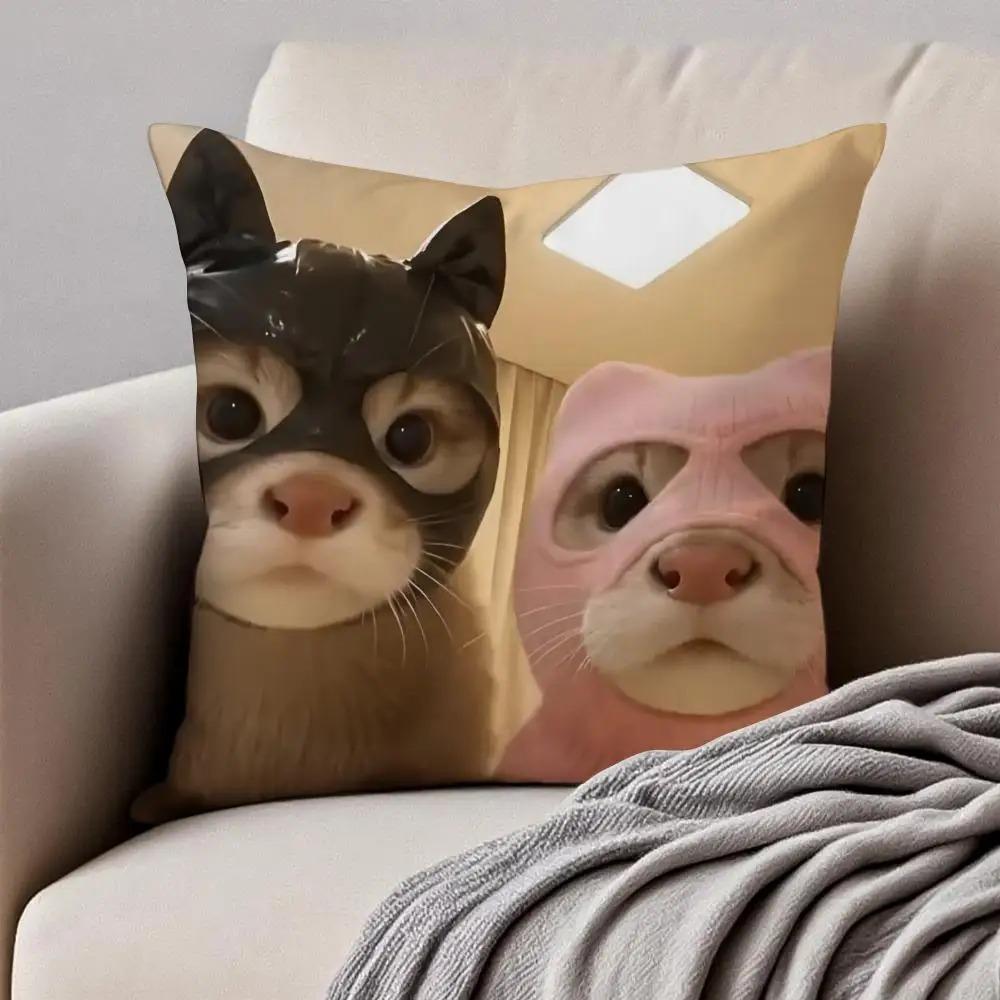 Funny Meme Cat Explosion Pillow Covers 2D Flat Printed Peach Skin Throw Cushion Case For Couch Sofa Living Room Decor 45X45Cm