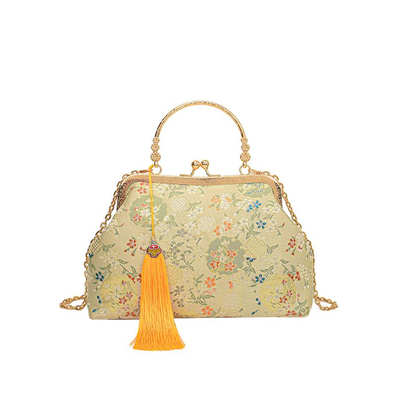 Elegant Embroidered Handbags for Women Fashion Metal Handle Shoulder Bag with Chain Strap Ladies Evening Party Purse Gift wallet