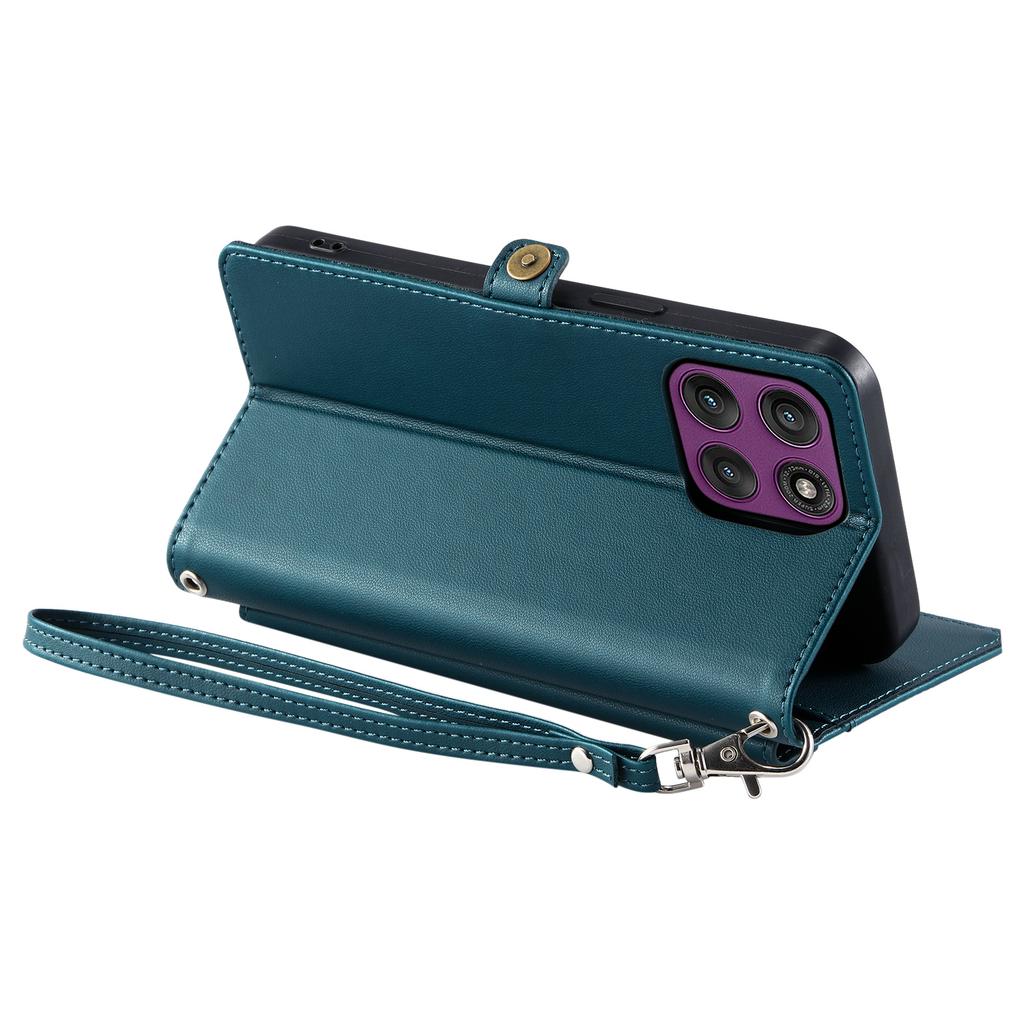 Husă de piele pentru Motorola Edge 60 Pro 5G cu curea de mână, portofel, suport, husă pentru telefon