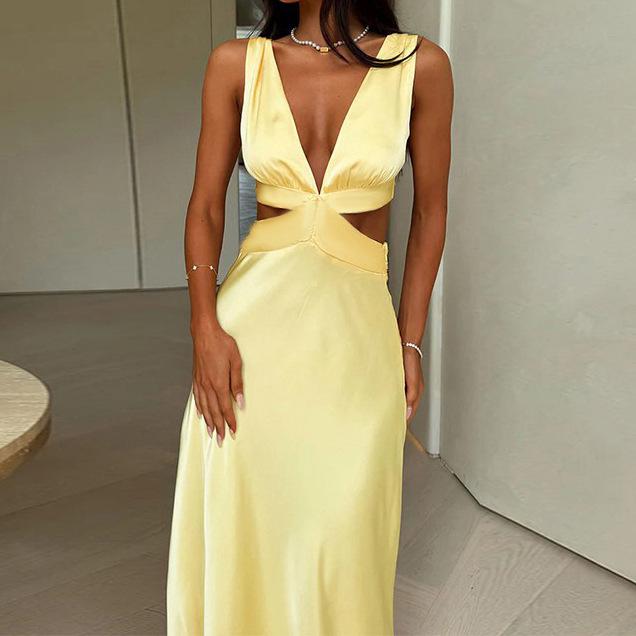 2025 European & American Sexy Halter Strap Cutout Slim Fit Evening Gown Dress for Women