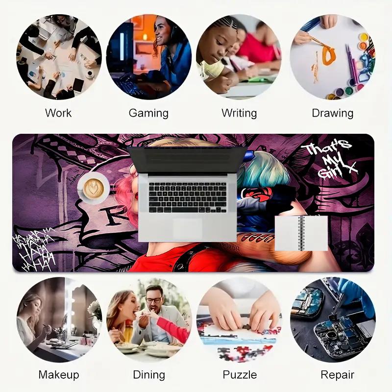 Harley Quinn Xl Gaming Mouse Pad Nonslip Rubber Base Stitched Edge Waterproof Desk Mat For Pc Laptop Gamer Office Computer Accessories C927346