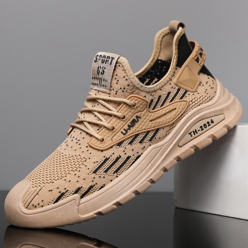 

Кроссовки новая мужская обувь большой размер весна и осень мода повседневные летучая вязка универсальные дышащие беговые спортивные трендовые туфли 48 хаки