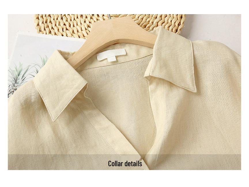 Women's Lightweight Pure Linen Long Sleeve Cardigan Shirt - Minimalist, Solid Color, Loose Fit, Summer Lapel Style