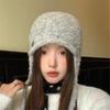 Soft waxy seam buckle small standard wool blended knitted ear protection hat autumn and winter versatile lace-up warm and cold-proof flying hat
