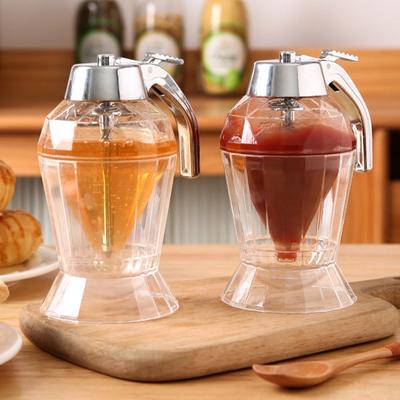 Dispenser per miele da cucina da 180 ml con coperchio in acciaio inossidabile, senza gocciolamento, in vetro, a forma di diamante, dispenser per sciroppo a tenuta stagna, bottiglia di olio d'oliva, salsa, aceto