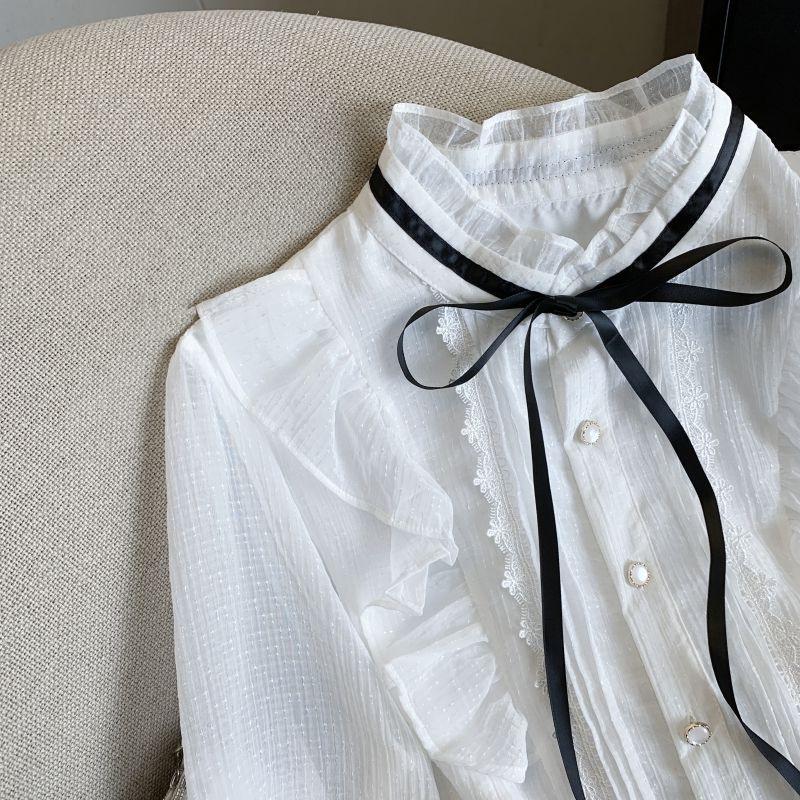 2026 Spring French Court Style Lace Chiffon Top for Women