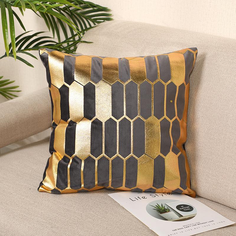 Li Velvet Bronzing Sofa Living Room Pillowcase Ins Style Nordic Car Waist Pillowcase Geometric Pattern