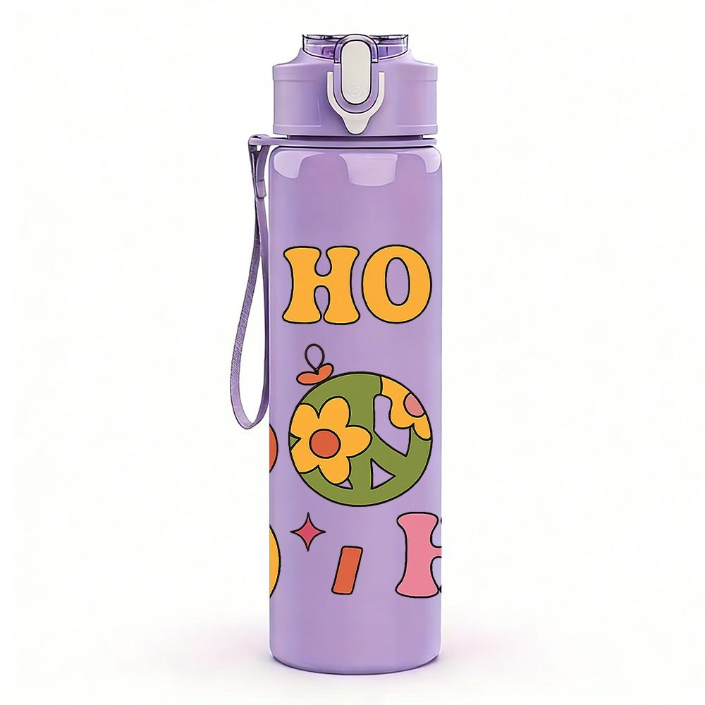 1PC Ho Ho Ho Christmas Santa Pattern 750ml Color Plastic Sports Water Bottle Leakproof Flip Straw Lid Suitable for Sports Office Home Use