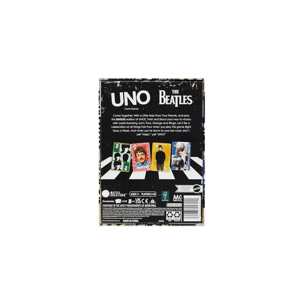 Mattel UNO Beatles Card Game 112 Cards for 2-10 Players Ages 7 and Up Black