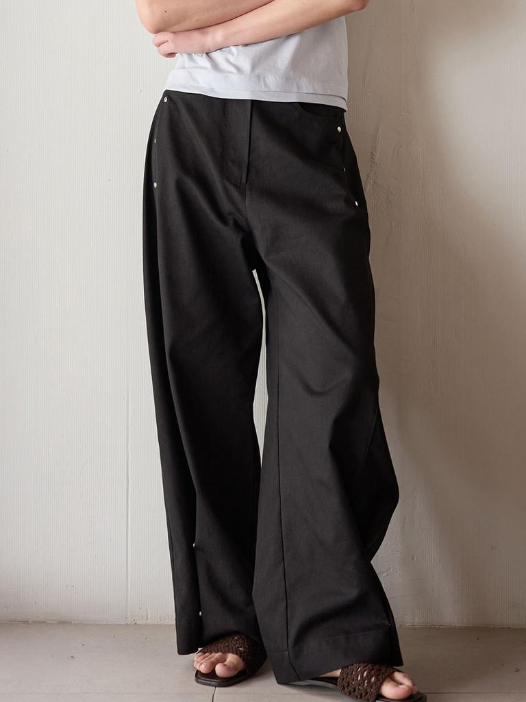 Piiipi Convertible Studded Wide/Curved Denim Pants_Black