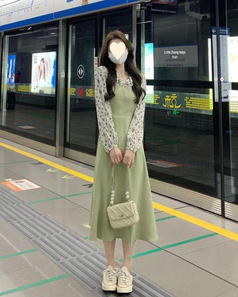 Elegant Autumn Floral Dress: French-Inspired, Two-Piece Look, All-Match Fairy Style