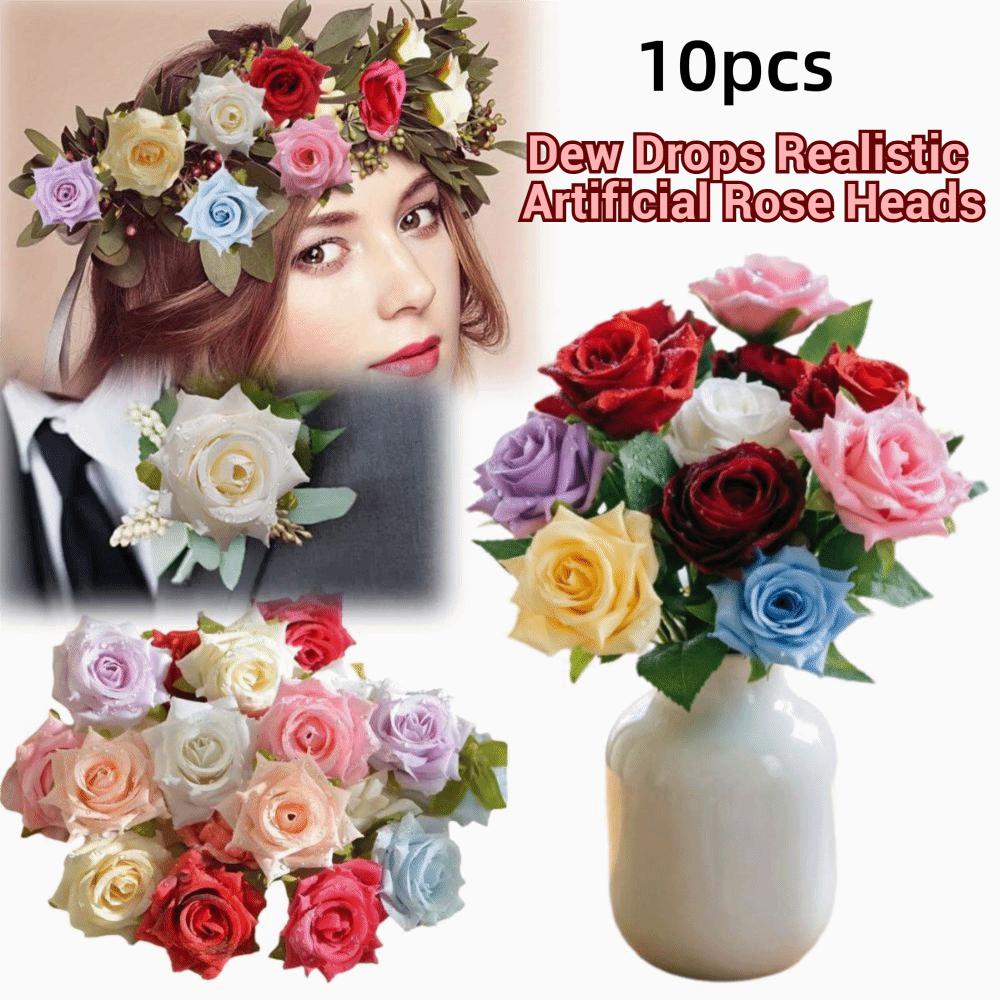 10pcs 3D Dew Drops Artificial Rose DIY Elegant Flower Arrangement  Home Decor