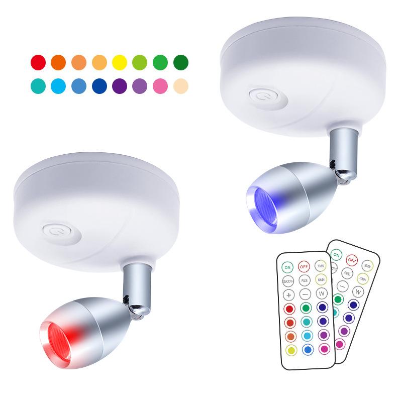 1/2pcs RGB Wireless LED Spotlights Rotatable Accent Lights Battery Powered Lights Indoor Closet Lights Wall Lamp Night Light New