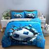 Cool 3D Soccer Ball Breaking Through Wall 3Pcs Bedding Set Soft Microfiber Bedding Set For Football Fans & Boys Room Decor