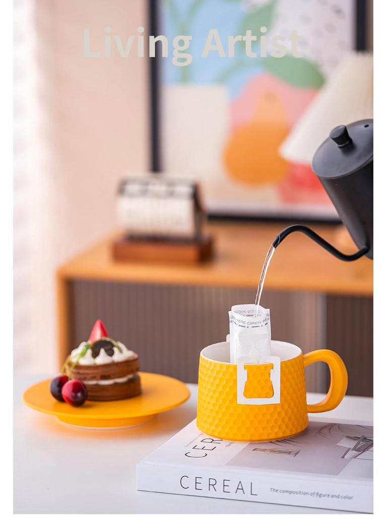 Minimalist Ceramic Coffee Cup & Saucer Set - Light Luxury for Home or Office