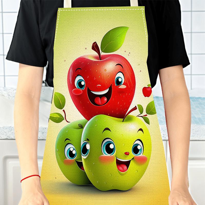 1pc Large Burlap Apron Red and Green Apple Fruit Fresh Home Decor Kitchen Sleeveless Cooking Apron Printed Bib Kitchen Accessory