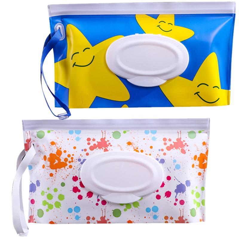 2PC EVA Portable Snap-Strap Tissue Box Wet Wipes Bag Flip Cover Cosmetic Pouch Outdoor Useful Baby Stroller Accessories