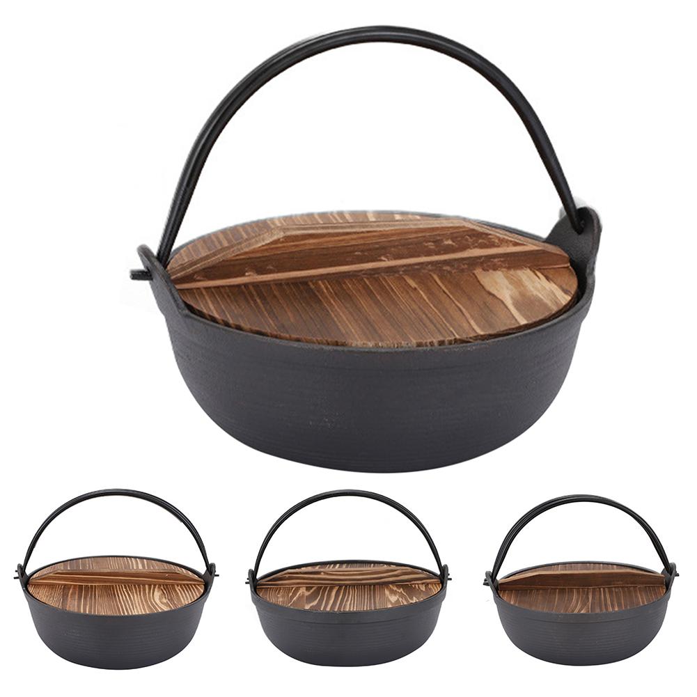 Cast Iron Dutch Oven With Wooden Cover Flat Bottom Design Single Non-coated Non-stick Pan Cast Iron Dutch Oven For Outdoor
