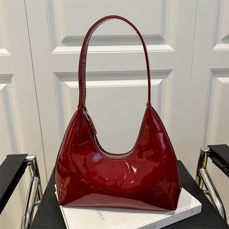 Chic Glossy Half Mo Bag, Daily Underarm Bag, Sleek Pu Leather Tote Shoulder Purses, Modern Styles for Women Everyday Elegance