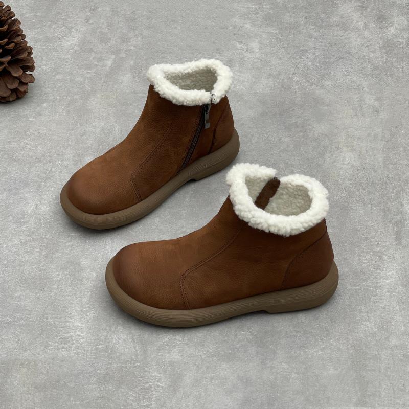 New Style Snow Boots, Round Toe Shoes, Flat, Thickened, Warm Women's Ankle Boots, Cotton Boots