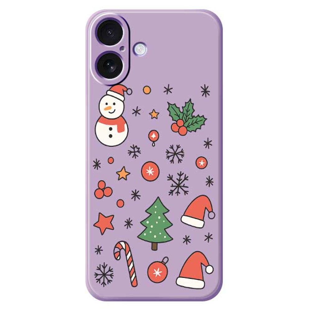 

For iPhone 17 Case Snowman and Santa Hat Pattern Printing Straight Edge TPU Phone Back Cover Purple