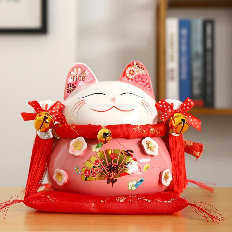 Lucky Cat Ceramic Piggy Bank | Creative Japanese Ornament | Cute Mini Gift for Birthdays or Store Opening