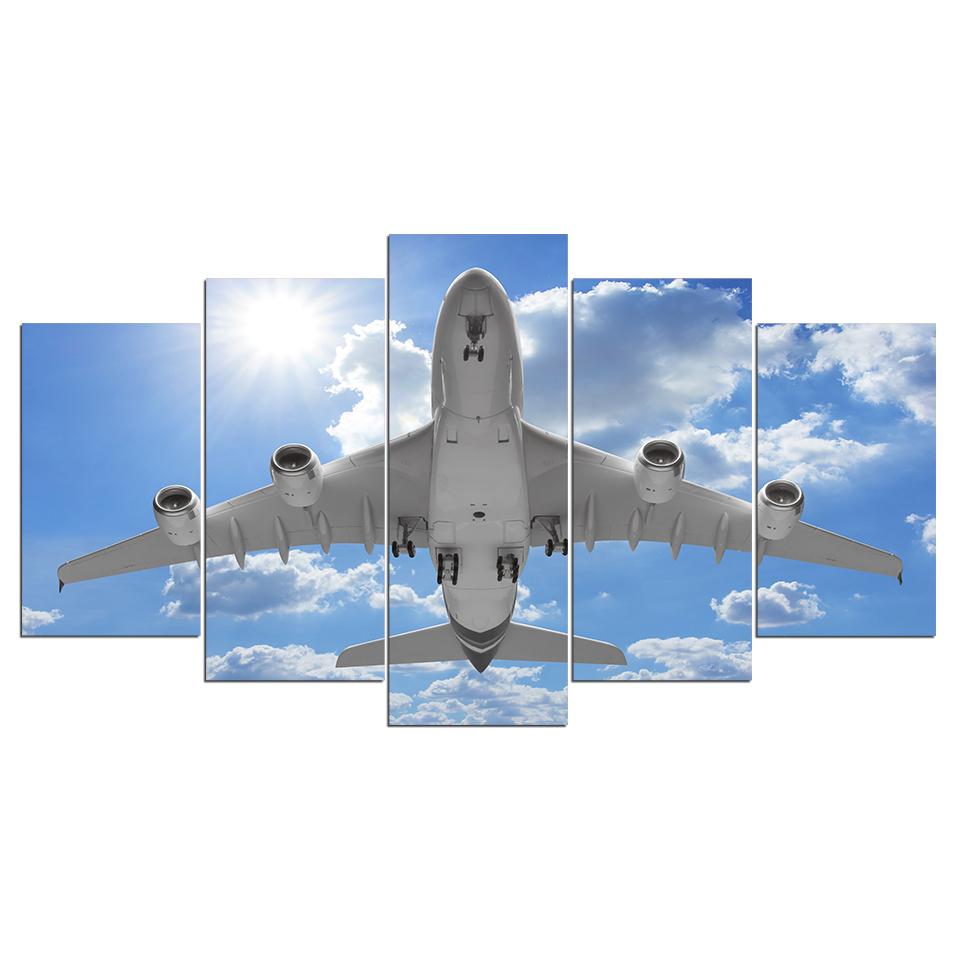 

Холст фотографии для домашнего декора 5 шт. самолет в голубом небе картина модульная HD печать плакат с самолетом гостиная настенное искусство 20x35cm*2 20x45cm*2 20x55cm*1