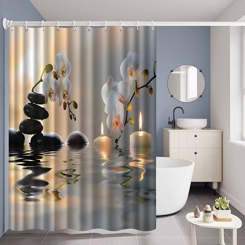 VIKAMA Zen Orchid Stone Pattern Shower Curtain Waterproof, Mould-Resistant, Light-Blocking Shower Curtain Bathroom Decor