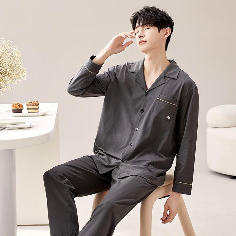 Set Pijama Bumbac Bărbați la Modă Imprimeu Haine de Casă Mâneci Lungi Articole de Noapte Bărbați Cardigan Haine de Lounge Pijama Hombre