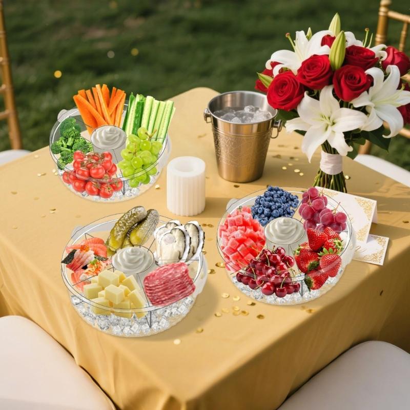 Multiurpose Chilled Serving Tray With Removable Lid Divided Compartments And Central Dip Bowl For Entertaining Gatherings