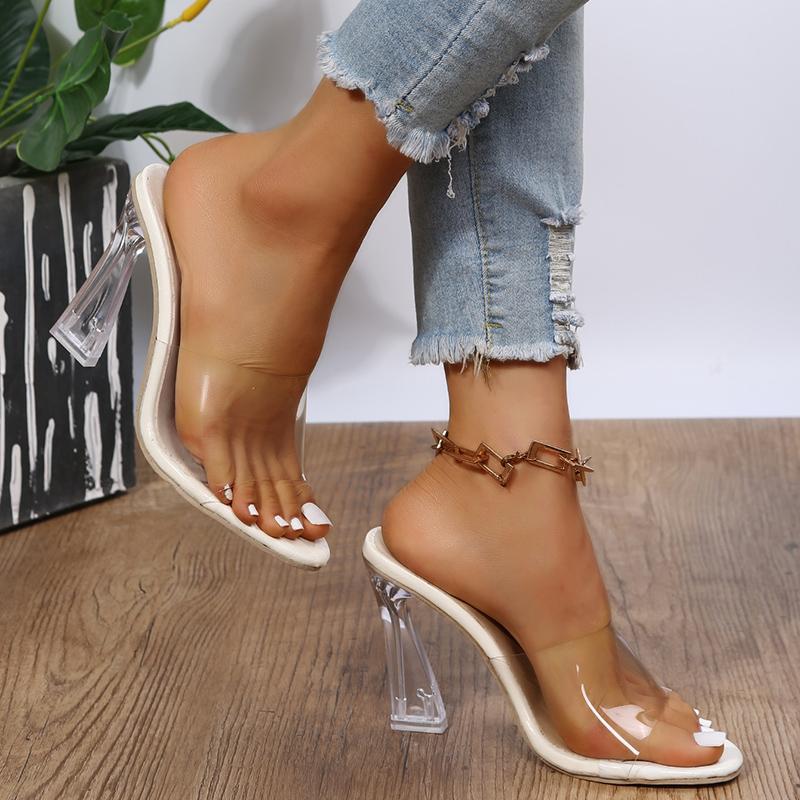 2024 New Summer Women's Slippers Transparent PVC Fashion Sandals Sexy Thin Heels Slippers Women's Open Toe High Heel Party Shoes
