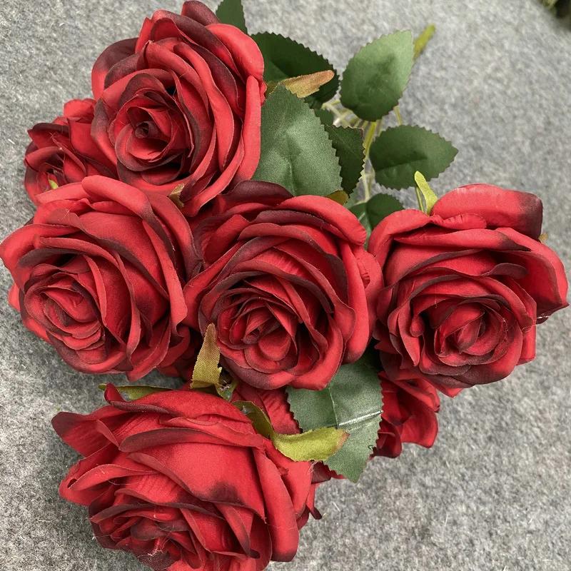 2PCS 9 Heads Rose Bouquet Artificial Flower Wedding Rose Decor Valentine s Day Gift,Home Decor,Garden Living Room Table Decor 2PCS