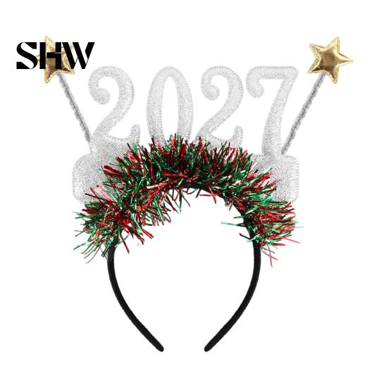 Parent-child Holiday Accessory Hair Hoop, Non-Slip Headband with Adjustable 2027 Digital Star And Number Design, Comfortable Elastic for Christmas New