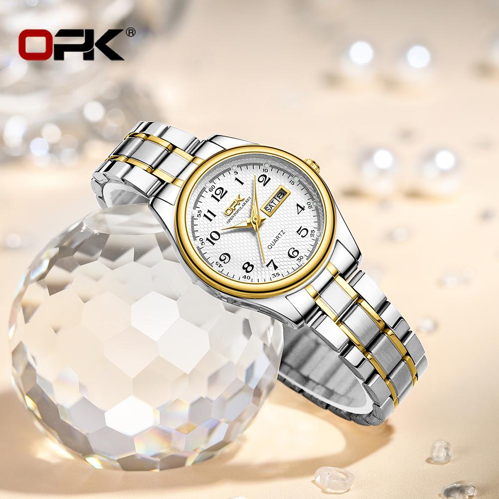 OPK 8110 Women's Calendar Week Quartz Watch Steel Belt Waterproof