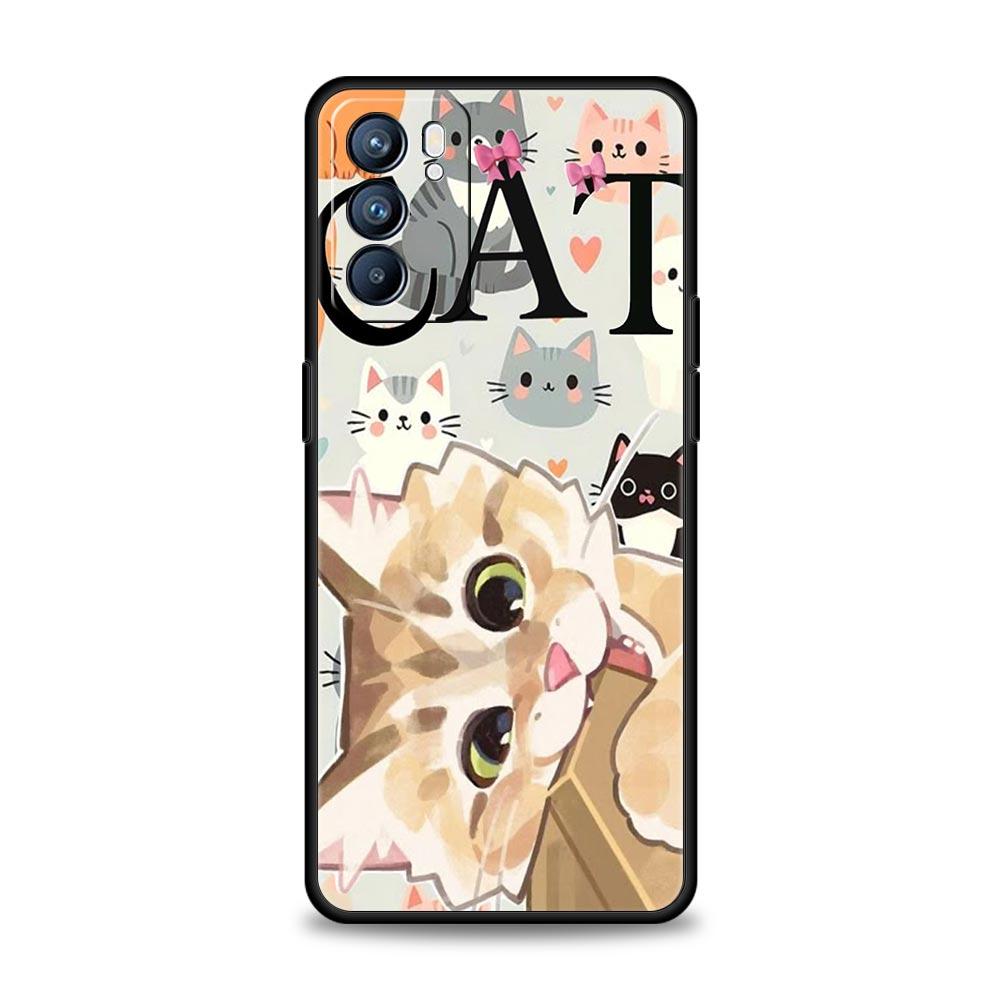 Abstract Creative Cat Line Phone Case For Oppo A17 A31 A54 A57 A78 A79 A98 Find X5 X6 Reno 10 11 12 13 F Pro 5G Soft TPU Cover