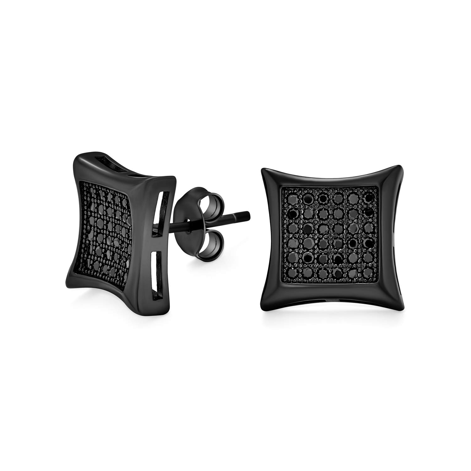 

CZ Black Rhodium Plated 925 Silver Micro Pave Kite Diameter 9mm Stud Earrings [Bling Jewelry]