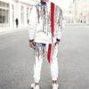 Men Print Two Piece Outfit Crew Neck Sweatshirt Drawstring Jogger Pants Casual Daily Tracksuit Set