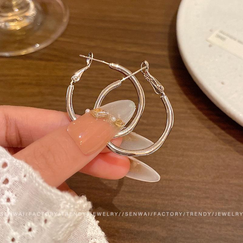 Korean Irregular Silver Circle Earrings Female Cold Wind Internet Celebrity Wide Face Earrings Trend Personality Ears