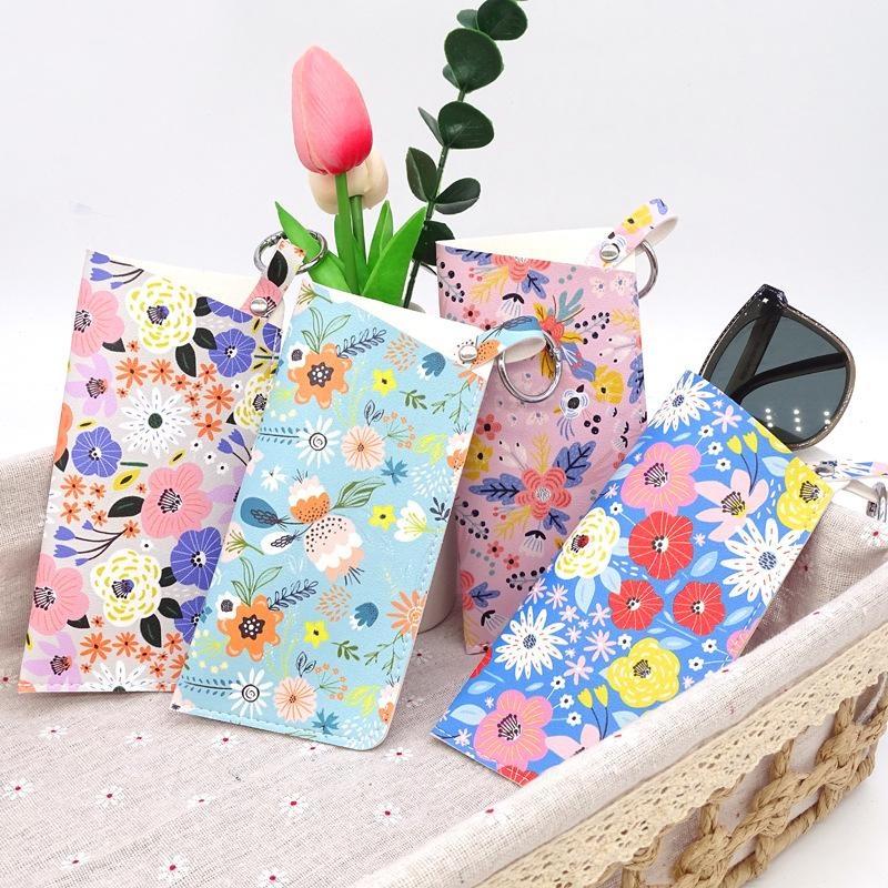 Pu Leather Sunglasses Storage Bag Printed Durable Hanging Sunglasses Portable With Keyring Sunglasses Pouch