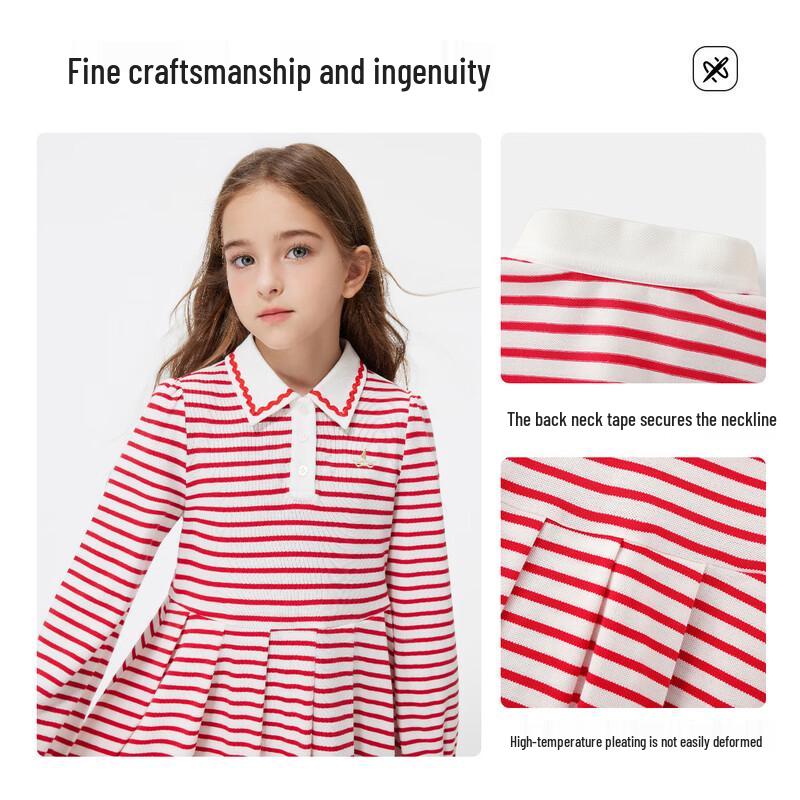 Navigare Girls' Stripe Pleated Polo Collar Dress