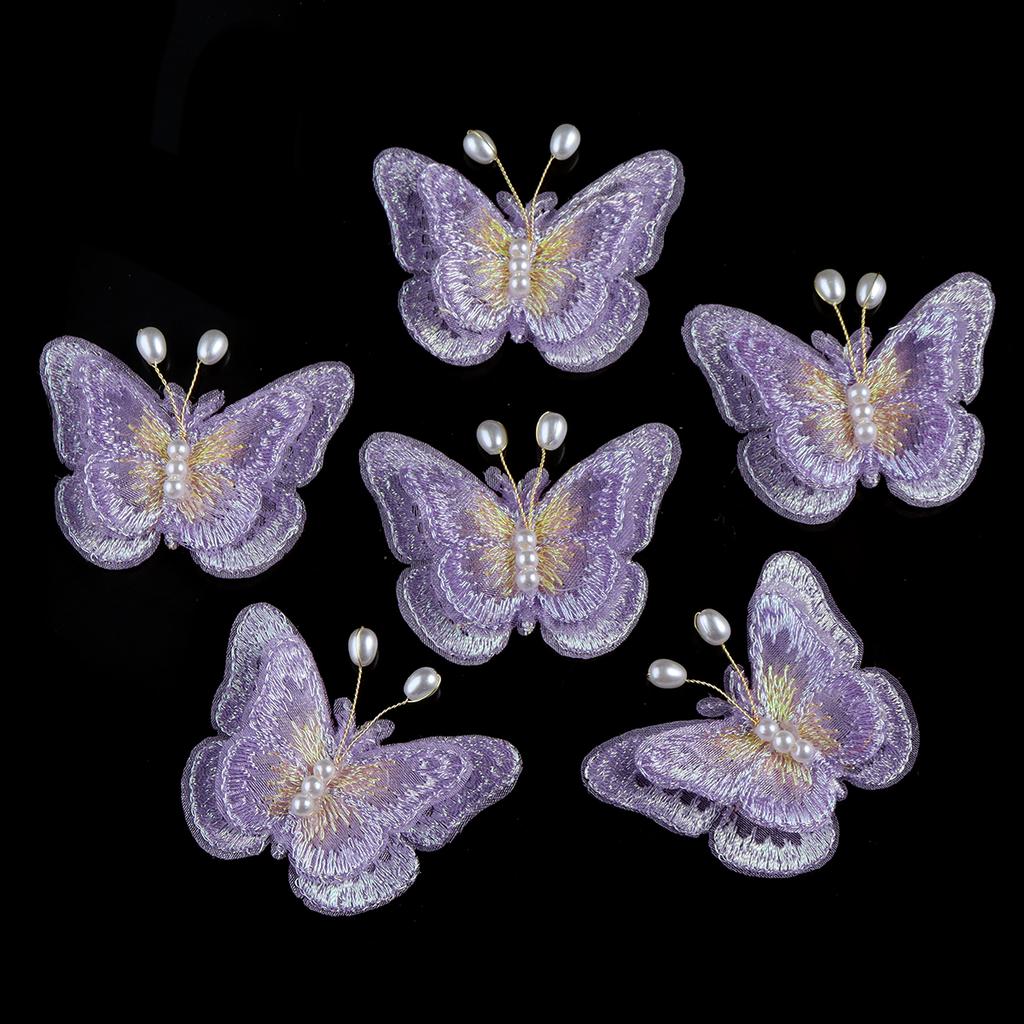 6pcs Double Layer Pearl Mesh Lace Butterfly Patches For Clothes Sewing Supplies DIY Hair Clip Accessories Butterfly Appliques