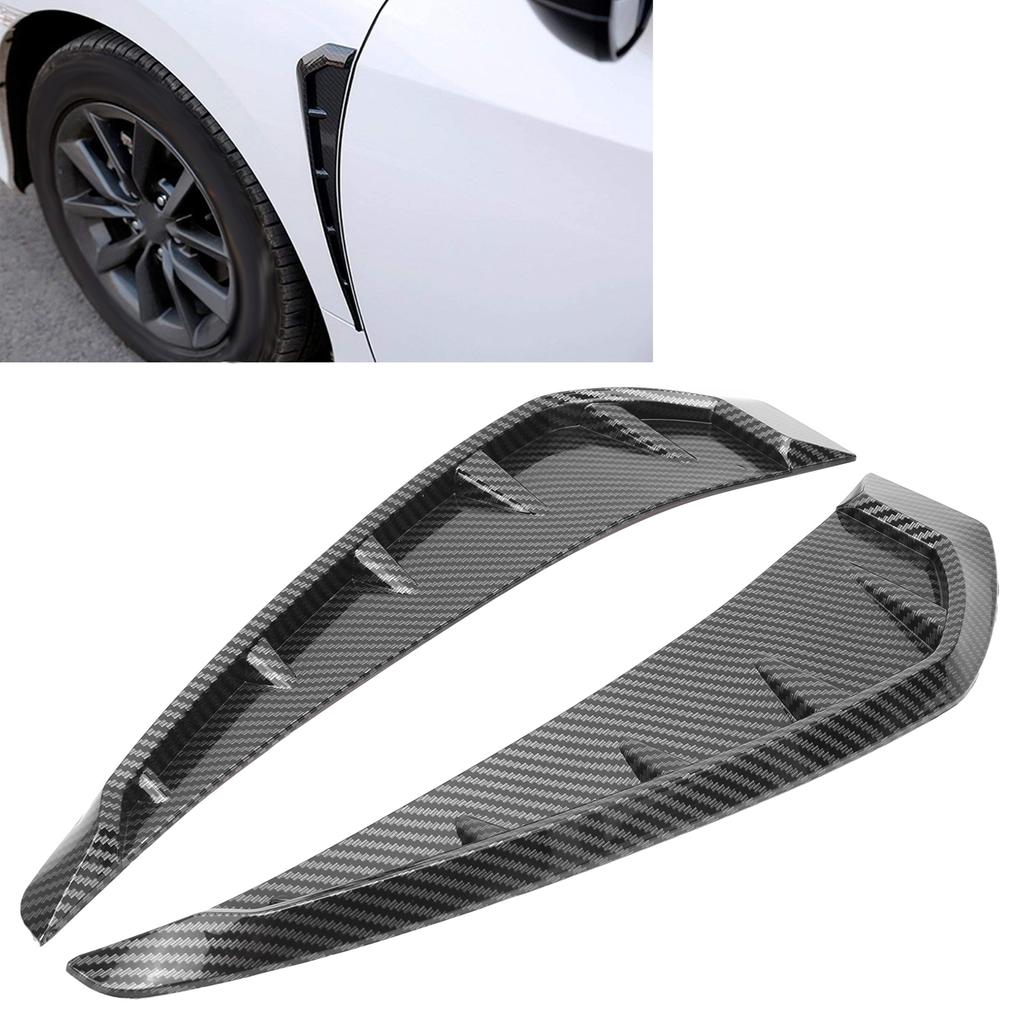 2Pcs Fender Vent Air Wing Cover Trim Black Carbon Pattern PU Rubber Board Car Universal