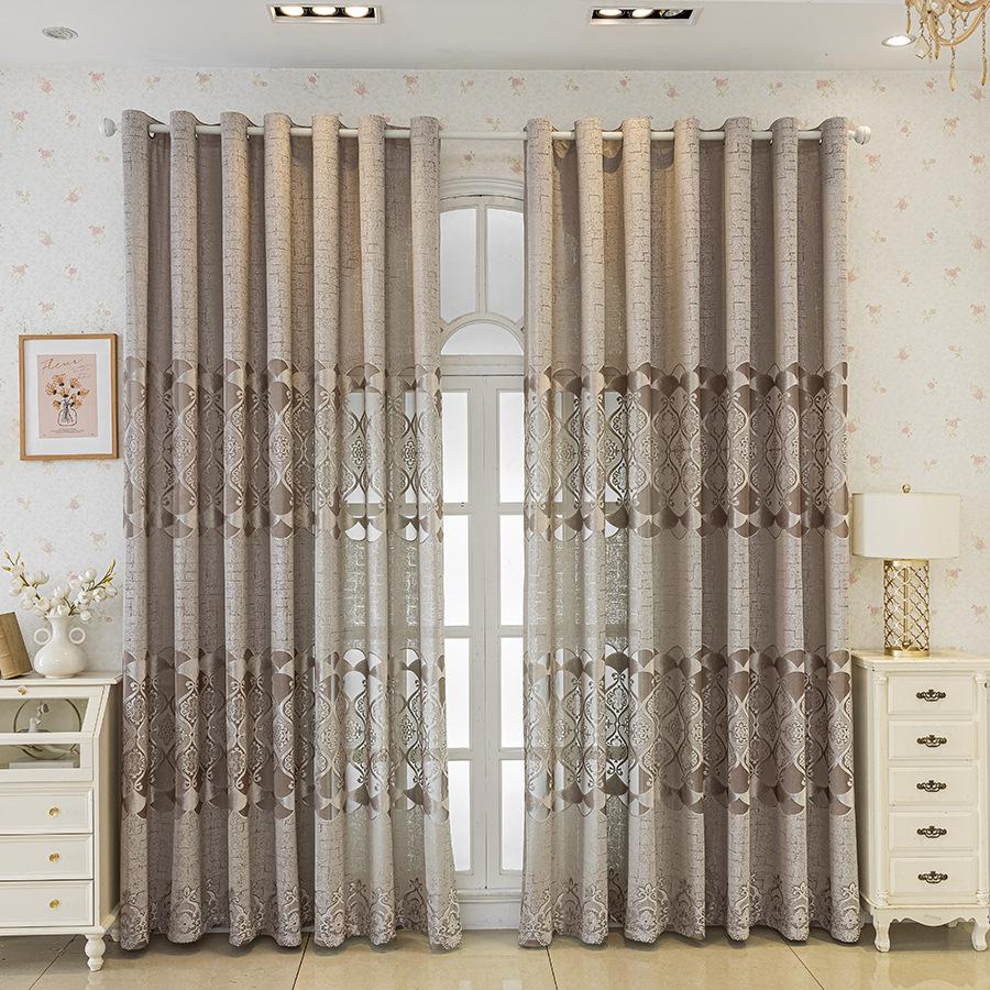 Moderne Lichtdoorlatende Balkongordijn met Diamantpatroon, Slaapkamer Crème Zonwerend Stofdicht Raamgordijn W132xH183cm&Grommet Top bruin