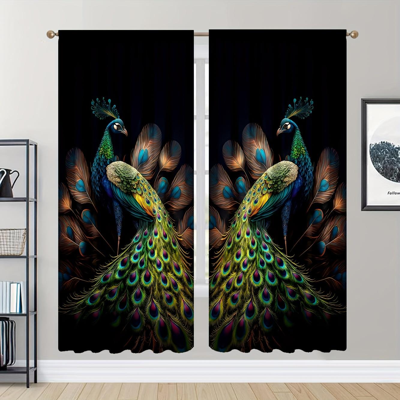 

2pcs Gothic Peacock Animal Flower Retro Style Curtains Window Treatment for Bedroom Office Kitchen Living Room Study Home Decor W50 X H130(CM)X2&Hook