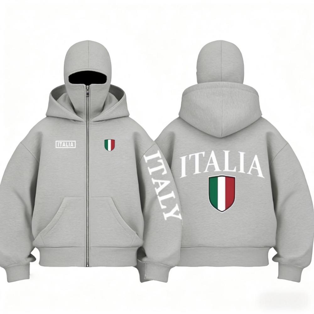 Autumn and Winter Flag Pattern Wool Zipper Hooded Sweatshirt Hooded Mask Design Fashionable Sportswear