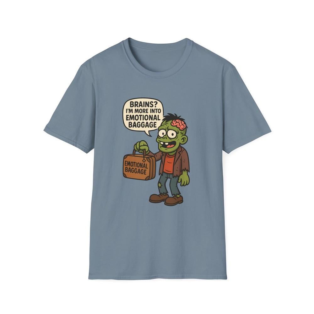

Unisex Softstyle T-Shirt Zombie Emotional Baggage Funny Brain Humor Halloween 2XL