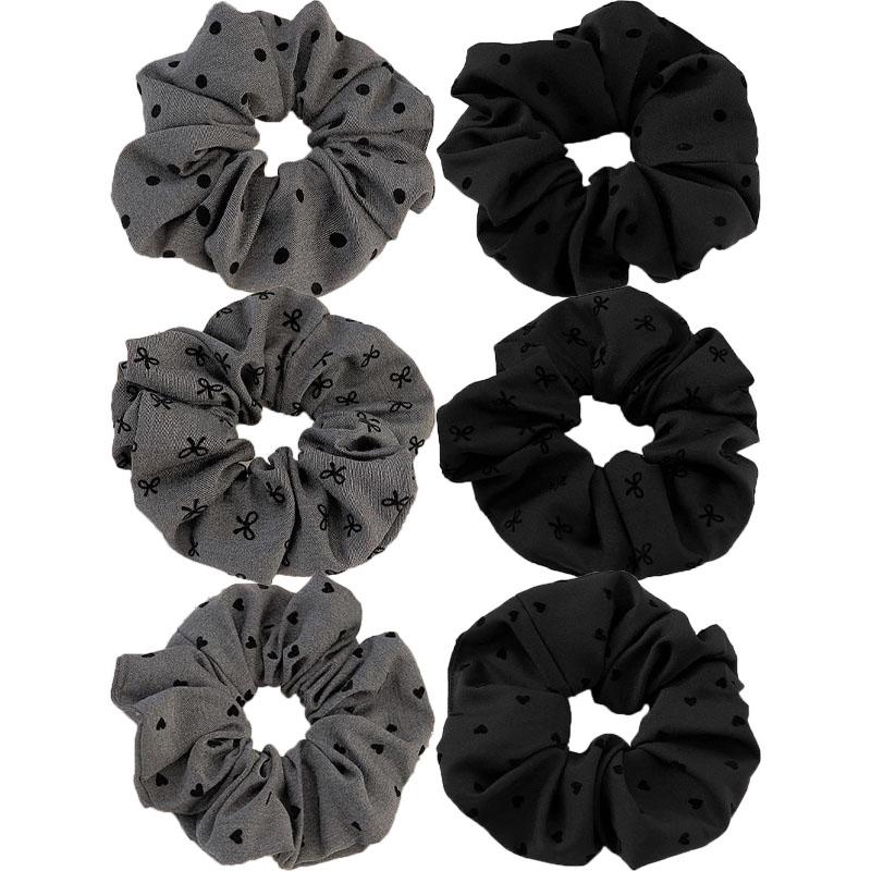 New Polka Dot Hair Ties Rope Women Large Size Heart Bowknot Printed Scrunchies Grey Black Hairband Ponytail Holder Headwear