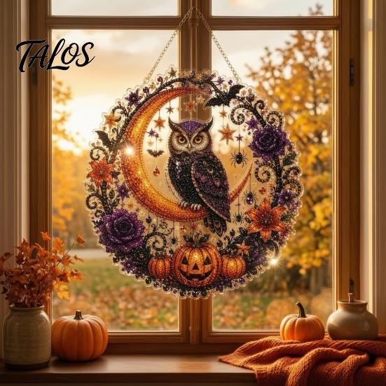 DIY Diamond Art Ornaments Halloween Ghost/Owl Hanging Ornament Kit, Gem Projects Painting Suncatcher, Pendant Window Decor Creative Crafting Supplies